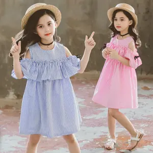 女の子の夏のドレスプリンセスドレスカジュアル縦縞ドレス卸売子供用ペティスカートキッズ夏服女の子