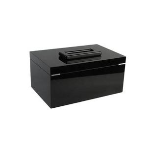 DS Customized Handmade Luxury Natural MDF Wood Laser-Crafted Rectangle Jewelry & Gift <b>Box</b> Glossy <b>Black</b> with Handle - Product Image 6