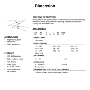 Yageo CFR-50JT-52-7K5 7.5kohm <span class=keywords><strong>5</strong></span>% 0.5W chung qua lỗ Carbon mỏng màng chip bề mặt gắn điện trở hợp kim kháng thấp - Product Image 2