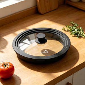 Couvercle universel en silicone multi-tailles 3-en-1 pour casseroles et poêles, compatible avec les ustensiles de cuisine de 10, 11 et 12 pouces, couvercle en verre trempé avec évent vapeur - Product Image 1