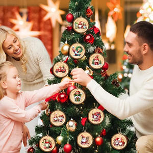 Natale moderno rotondo <span class=keywords><strong>Woodblock</strong></span> nano Set per cortile e festa decorazione in legno ciondolo ornamento - Product Image 4