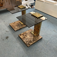 Table basse en marbre de style italien en noyer naturel et acier inoxydable, vert foncé, artisanat exquis