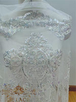 Tissu de dentelle à sequins et perles multicolores de style français délicat DELACE RX pour robe de mariée avec dentelle de robe de mariée de type filet