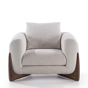 Modern Minimalist Style Hotel Villa Living Room Lounge Armchair Solid Wood Base Comfortable Upholstered Single Sofa - Product Image 4