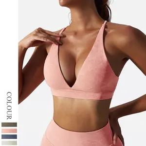 Produk baru wanita telanjang merasa CF desain memutar Bra Fitness tahan benturan ketat cepat kering Yoga luar ruangan lari Crisscross Bra