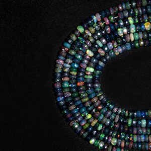Faceted Opal Rondelle Beads, Ethiopian Opal and Black Opal Fire Beads for Jewelry Making <b>Crafts</b> - Product Image 2
