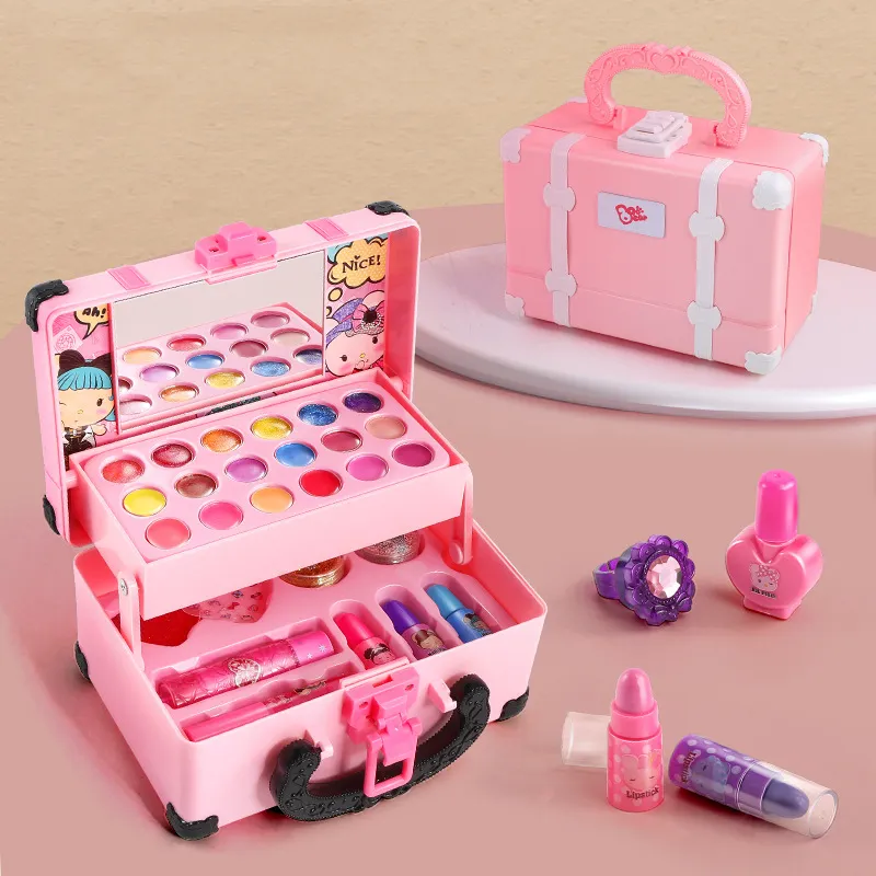Wholesale Washable Cosmetics Foldable Toy Makeup Kit for Girl with Portable Fashion Makeup Handbag