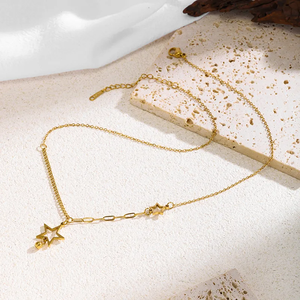 Collier pour femme de haute qualité, asymétrique, corps entier, étoile, acier inoxydable, bijoux, chaîne de clavicule géométrique dorée, accessoires - Product Image 3