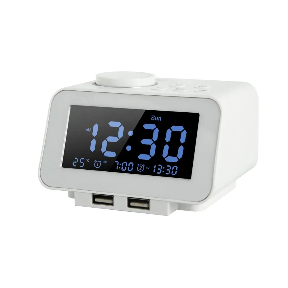 2023 Popular Multifunctional EVERTOP Modern Desk Usb Charging LED Alarm Clock Cube Portable FM Radio ET5054