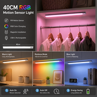 Barre lumineuse LED sous-armoire rechargeable magnétique à détecteur de mouvement RGB multicolore 40 cm pour armoire, placard, étagère