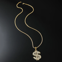 Collier Hip Hop en alliage avec strass et pendentif dollar US pour homme et femme, chaîne corde