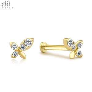 Nouvelle Boucle d'Oreille Papillon Exquise de Haute Qualité, Bijou Romantique en Or Massif 14K avec Diamant Naturel, Boucle d'Oreille Fine à Perçage Unique - Product Image 5