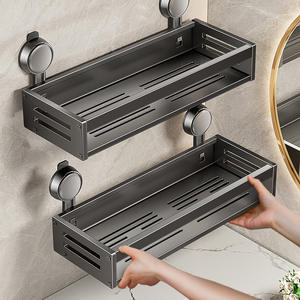 Étagère de rangement à ventouse pour salle de bain, 60x70cm, rectangulaire, murale, avec crochets et barre, fixation d'angle durable - Product Image 4