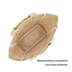 Bolsa <span class=keywords><strong>de</strong></span> Yute Natural Personalizada con Forro Impermeable, Combinación <span class=keywords><strong>de</strong></span> Lino y Algodón, Remaches <span class=keywords><strong>de</strong></span> Cobre Antiguo para Compras y Regalos - Product Image 4