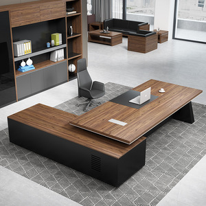 Combinación de escritorio y silla ejecutiva modular de madera moderna con armario lateral y librería - Product Image 5