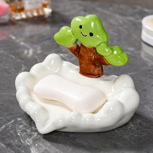 Ceramic Soap Dish Cartoon Tree Design Self Drain For Bathroom Home Use - Product Image 3