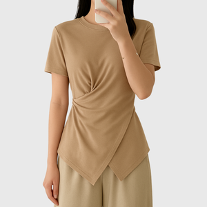 Prix le plus bas T-shirt à manches courtes col rond taille torsadée respirant séchage rapide confortable du Vietnam - Product Image 3