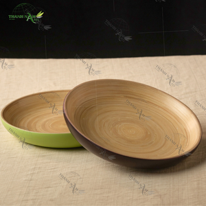 Lot de 2 assiettes en bambou faites à la main-Plats ronds naturels pour la cuisine, la table à manger et la présentation d'aliments écologiques - Product Image 1
