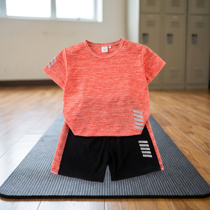 Ensembles de survêtements unisexes pour enfants, vêtements de sport d'été, anti-bactériens, anti-transpiration, en spandex/coton, séchage rapide, manches courtes, coupe carrée - Product Image 3