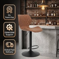 Tabourets de bar professionnels hauts en cuir capitonné diamanté avec base métallique pivotante et réglable pour Fintech Hub, bureau et salle de repos