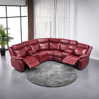 Canapé sectionnel moderne en similicuir extensible avec fonction de relaxation électrique, éclairage LED, porte-gobelets, consoles de rangement et structure en bois