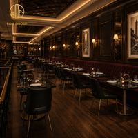 Ron Group Luxus-Hospitality-Projekt Restaurant-Möbel Samtbezogene Sitzgruppe Lederstuhl-Set Quadratischer Marmortisch