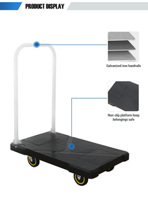 Carro de plástico resistente de cuatro ruedas con asa, plataforma de almacenamiento de carro de mano, remolque Dolly compatible con OEM, carro de compras plegable - Product Image 6