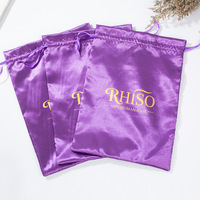 Pochette en satin avec cordon de serrage personnalisée avec logo, sac de rangement cosmétique en soie pour l'emballage des perruques