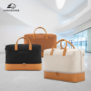 Kingsons Gym Bag Multi Layer Large Capacity Travel Tote Bag Unisex Solid Color Zipper Opening Orange Black White - Product Image 1