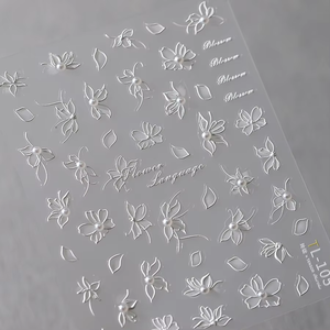 Autocollants pour ongles 5D avec fleurs et papillons blancs, autocollants pour ongles scintillants avec perles, autocollants auto-adhésifs scintillants avec fleurs blanches - Product Image 3