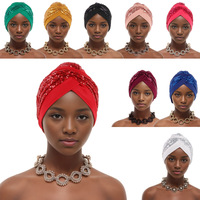 Pañuelo Hijab Musulmán Indio de 9 Colores Go Party, Bandanas, Gorro, Pañuelo para la Cabeza, Turbante con Lentejuelas, Gorros Elásticos para Mujer