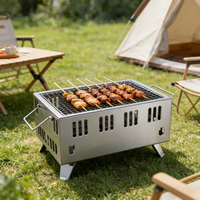 Barbecue portable d'extérieur en acier inoxydable avec poêle et four carré double usage – Chariot à hauteur réglable