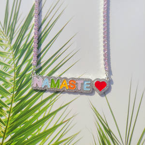 QIUHAN pavimenta il contorno catena da Tennis collana con ciondolo in zircone 5A collana con smalto personalizzato con <span class=keywords><strong>nome</strong></span> arcobaleno - Product Image 2