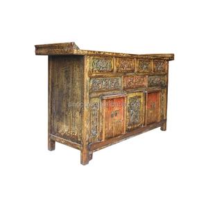 הסיני חדש עיצוב עתיק מוצק עץ רבייה יד צבוע טיבטי ריהוט מגולף מתפלל תפילות ארון - Product Image 3