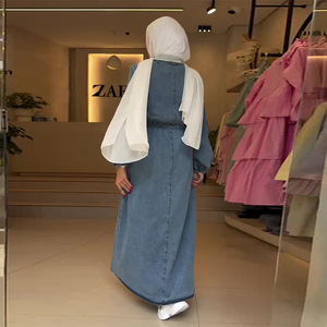 Cardigã Feminino Y52 de Poliéster Liso, Vestido Maxi Muçulmano Modesto, Manga Longa com Botões, Elegante para Casamento - Product Image 3