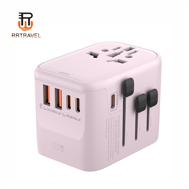 45W 65W GaN Travel Plug Adapter 3 USB-C 2 USB-A Ports PD QC PPS Fast Charger ABS Material Universal AC Socket for 180+ Countries