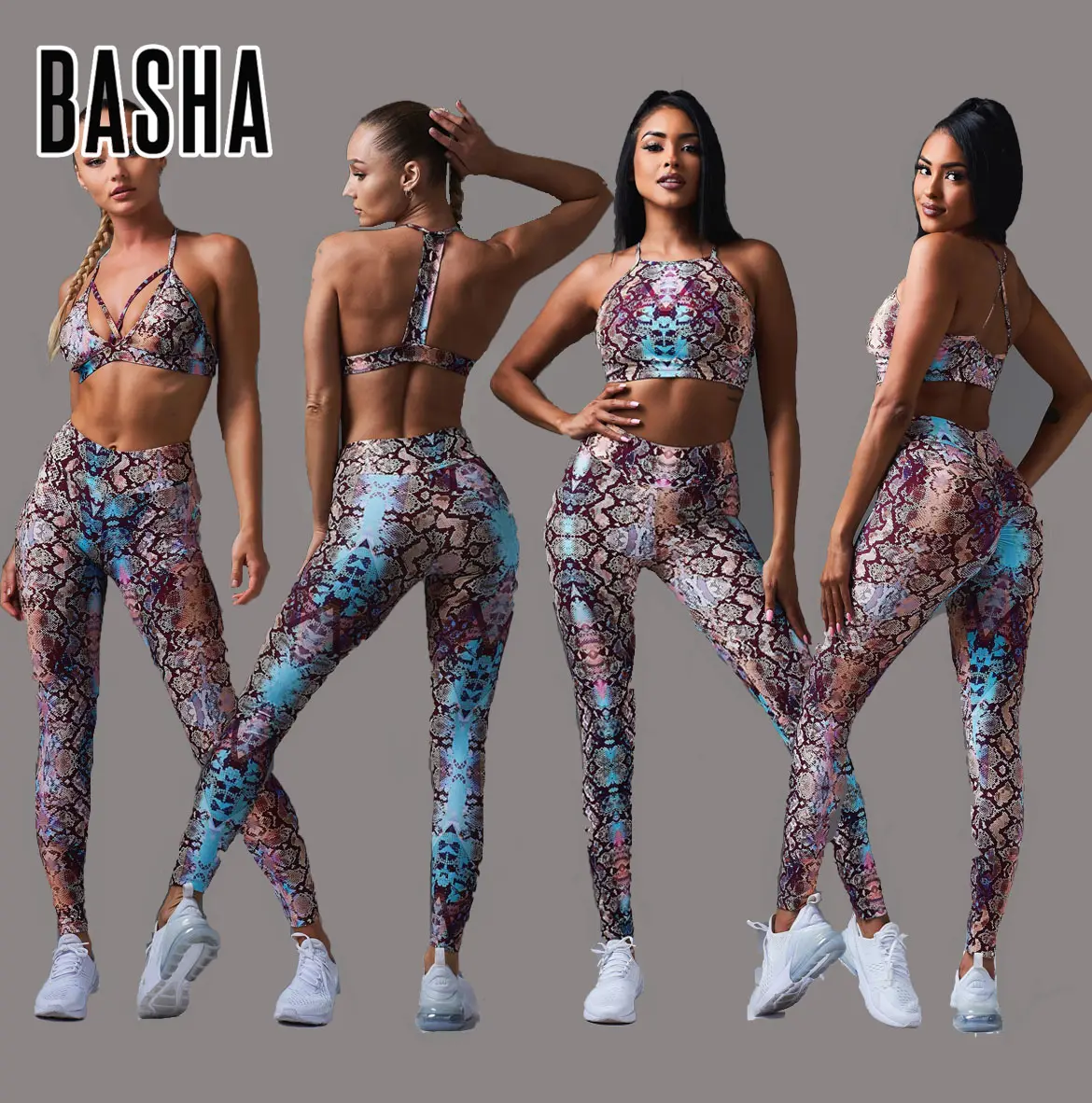 BASHA sports INS Super heiß bedrucktes Fitness studio Fitness Yoga Set Cross Front One Schulter BH Scrunch Butt Lift Leggings Sporta nzug