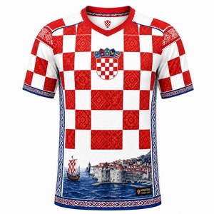 Maillot de <span class=keywords><strong>football</strong></span> 2026 personnalisé de l'équipe nationale de Croatie, version domicile et extérieur, rouge à carreaux, pour garçon/enfant - Vente en gros mondiale - Product Image 2