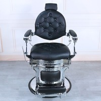 Fauteuil de barbier vintage haut de gamme en cuir avec pompe hydraulique professionnelle inclinable et réglable en hauteur pour salon de beauté