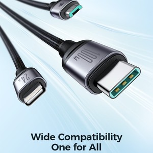 สายชาร์จ JOYROOM สำหรับ <span class=keywords><strong>iPhone</strong></span> 15 ซีรีส์ ความยาว 1.2 เมตร แบบ 3-in-1 กำลังไฟ 100W สายถักไนลอน USB-A to IP+Type-C+Micro ชาร์จเร็ว - Product Image 2