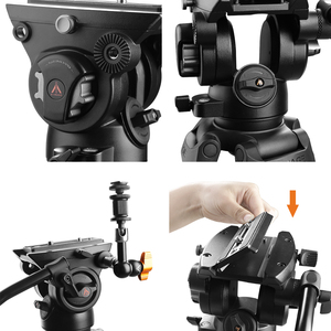 Trépied vidéo professionnel en aluminium <span class=keywords><strong>E</strong></span>-<span class=keywords><strong>IMAGE</strong></span> EK780, conception à deux étages, panoramique/inclinaison continue, capacité de charge de 6 kg, pour caméras à bulle - Product Image 3