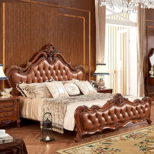 Classical Europe Hand Carved King Size Bed American Style Vintage Sleeping Furniture For Master Bedroom