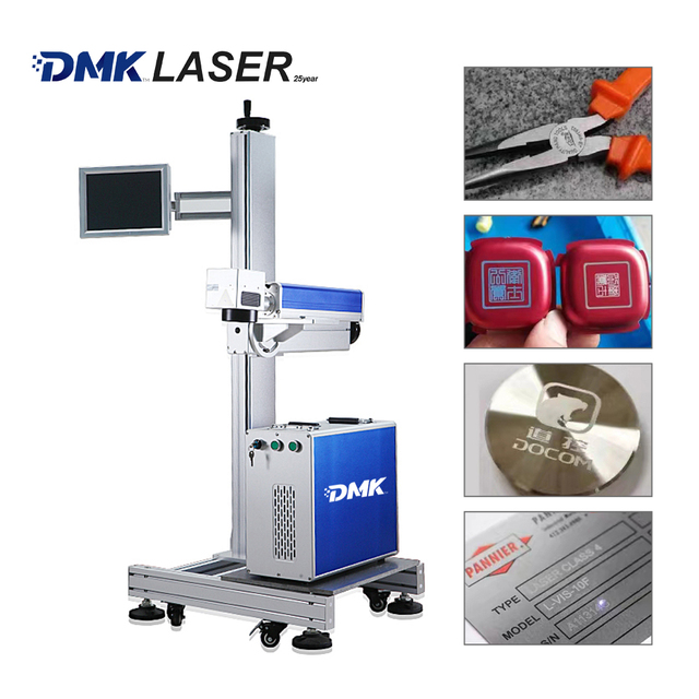 DMK Industrial Flying Fiber Laser Printer with 1mm Depth for High Precision Marking of Date Barcode QR Code Printing