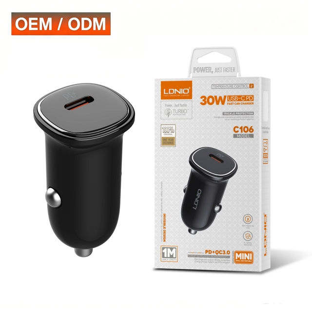 LDNIO C106 Wholesale Factory PD 30W Single Double USB Type C Port Fast Mobile Phone Car Charger