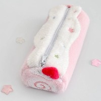Trousse à crayons en peluche motif gâteau roulé suisse, grande capacité, pochette à stylos en fourrure avec fermeture éclair et petite couche intérieure pour rangement de bureau des étudiants