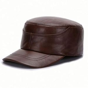 Vintage Men's Sports <b>Cap</b> Real Cowhide Material Warm <b>Flat</b> Design for Autumn Winter Custom Logo Street Style Common Fabric Feature - Product Image 2
