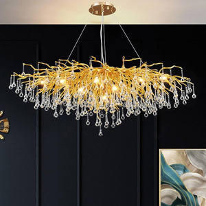 Décoratif cristal goutte de pluie pendentif lumières salle à manger or arbre branche lustre luxe or pour la maison hôtel - Product Image 1