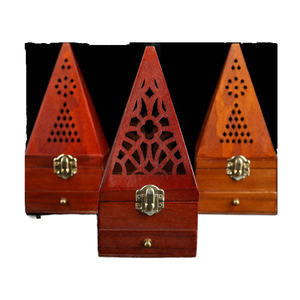 Brûleur d'encens en pin chinois antique boîte d'arôme pyramide créative fait à la main évidé bois d'agar bois de santal artisanat signe mural - Product Image 2