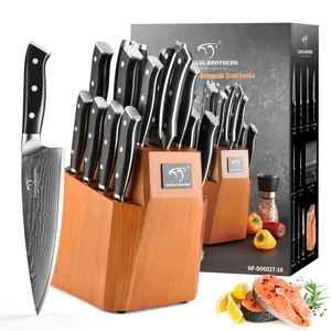 18 cái Damascus thép VG10 công cụ nhà bếp dao nhà bếp dao đặt với khối gỗ