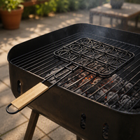 Panier de barbecue en fil métallique avec poignée en bois, revêtement antiadhésif, résistant à la chaleur, outil pour barbecue au charbon de bois